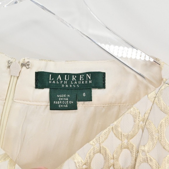 Ralph Lauren Metallic Pleated Dress Size 6 Gold Fit Flare Sleeveless Party LRL - Picture 7 of 14